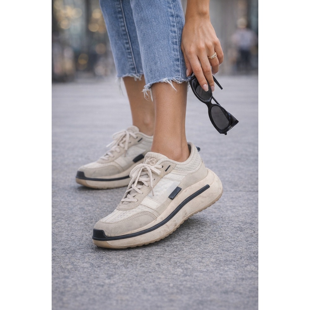 Y-3 x‎ Adidas Leather Low Top Athletic Sneakers Womens 8 White Good Platform 2in